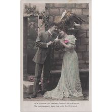 Lady Caressing Bird Under Antique House Nest Man Lovers Secret Code Old Postcard