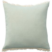 20" X 20" Green Cotton Zippered Down Pillow With Fringe