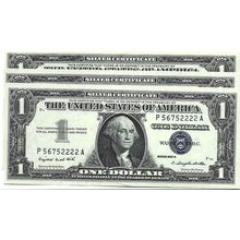 1957-A Lot of 3 Consecutive Numbered US Silver Certificates Crisp UNC