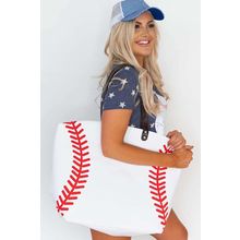 White Baseball Pattern Canvas Large Tote Bag
