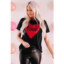 Black Love Heart Shaped Glitter Print T Shirt