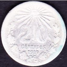 1919 Mexico 20 Centavos Silver Coin