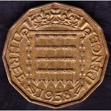 1958 Great Britain 3 Pence Coin Brass