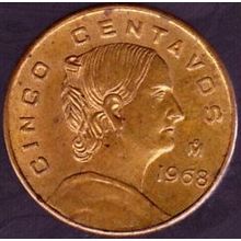 1968 Mexico 5 Centavos Coin