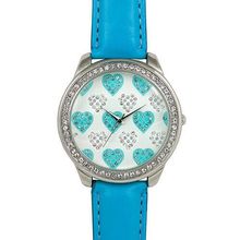 Lady Watch - Fine Faux Leather Band w/ Rhinestone Heart - Blue - WT-L80135BL