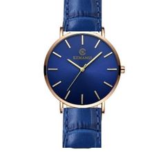 Gents Blue Ultra Thin 6.5 mm Face Blue Genuine Leather Strap GOLD BUCKLE Watch