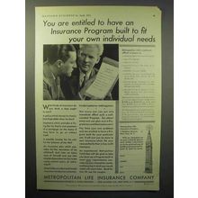 1933 Metropolitan Life Insurance Ad - Individual Needs