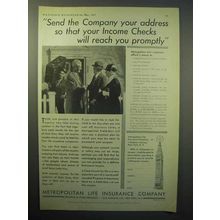 1933 Metropolitan Life Insurance Ad - Income Checks