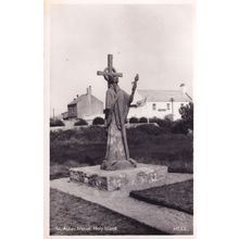 St Aiden Statue Holy Island Vintage Real Photo Postcard