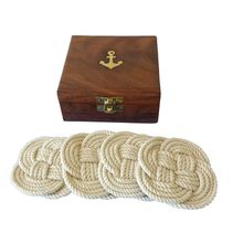 Set of 4 - Rope Coasters w/ Anchor Box 4""