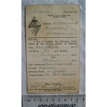 1969 match confirmation card Richmond AFC v. Griffin AFC, Bootle IOC League