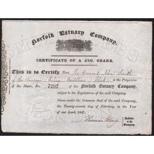 England..Norfolk Estuary Co.. 50 Pound share..Date 1847..