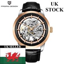 PAGANI DESIGN PD-1638Silver Face Automatic Movement Black Genuine Leather Watch