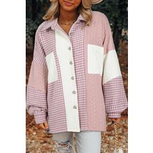 Pink Houndstooth Color Contrast Textured Patchwork Loose Shacket