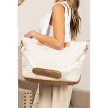 White Quilted Patchwork Large Tote Bag and Clutch 2pcs Set