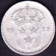 1935 Sweden 10 Ore Silver Coin