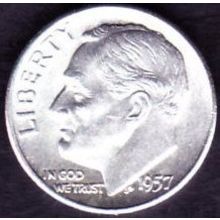 1957 D USA 10 Cents Silver Coin Roosevelt