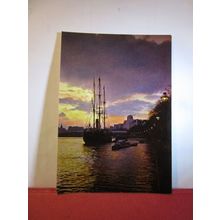 SUNSET OVER H.M.S. DISCOVERY, RIVER THAMES unused postcard by J Arthur Dixon =