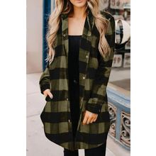 Green Turn-down Collar Plaid Shirt Coat