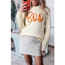 Apricot Boo Knitted Pattern Ribbed Edge Drop Shoulder Sweater
