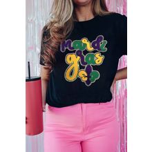 Black Chenille Mardi Gras Letter Graphic Tee