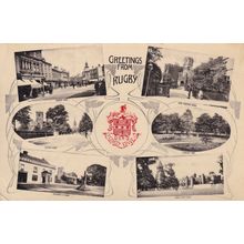 Greetings From Rugby Red Crest Hallmark Real Photo Old Postcard