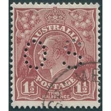 Australia 1926 KGV 1½d red-brown Official perfin SGO102 CTO