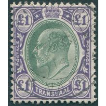 Transvaal 1908 £1 green & violet SG272a used in Natal SGZ179