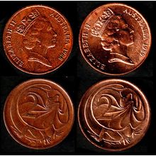 Australia Two Cents 1988 & 1989 2 x 2c Used Coins Frilled neck-lizard QE II