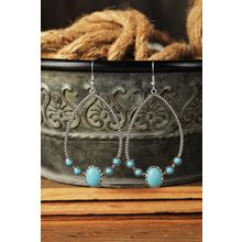 Silver Western Turquoise Water Drop Hook Earrings