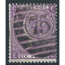 1867 SG109 6d Mauve Plate 8 Good Used No 75 BIRMIGNHAM Cancel "EC"