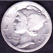 1917 D USA 10 Cents Silver Coin Mercury