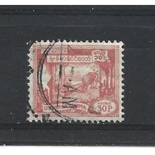 Burma.SG145 30p Elephant hauling log (Red).Fine Used.Jul25h