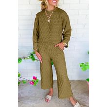 Sage Green Solid Quilted Pullover and Pants Outfit