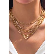 Gold 5pcs Layered Rhinestone Chain Collarbone Necklaces Set