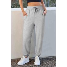 Light Grey Solid Color Fleece Lined Drawstring Waist Joggers