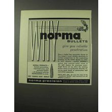 1959 Norma Bullets Ad - Give You Reliable Penetration