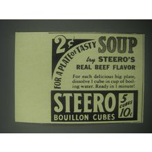 1942 Steero Bouillon Cubes Ad - 2¢ for a plate of tasty soup