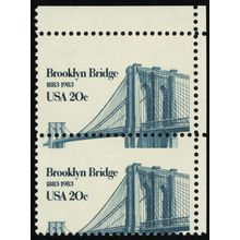 2041, MNH 20¢ Brooklyn Bridge - Misperf Error Margin Pair - Stuart Katz