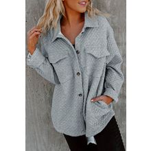 Gray Lattice Texture Retro Flap Pocket Button Shacket
