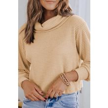 Apricot Solid Waffle Knit Turtleneck Long Sleeve Top