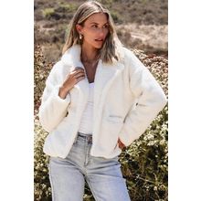 Beige Faux Fur Button Pocketed Lapel Collar Jacket
