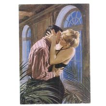 A COUPLE KISSING, Harlequin Mills & Boon Ltd .unused vintage postcard book ad. =