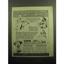 1949 Clorox Bleach Ad - Is your wash basin a transfer point for germs?