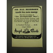 1955 Angel Records Ad - Sir Max Beerbohm reads his own essays