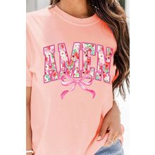 Pink Floral AMEN Bow Graphic Crewneck T Shirt