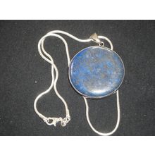 Exquisite 40mm x 9mm mounted Lapis Lazuli pendant & Euro necklace side wrapped