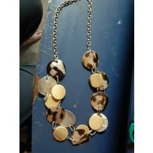 womens long necklace wood and shell discs