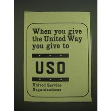 1968 USO United Service Organizations Ad - When you give the United Way