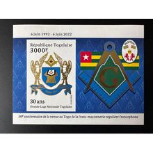 Togo 2022 IMPERF ND S/S bloc Gold doré Mi. ? 50 ans Grande Loge franc-maçons